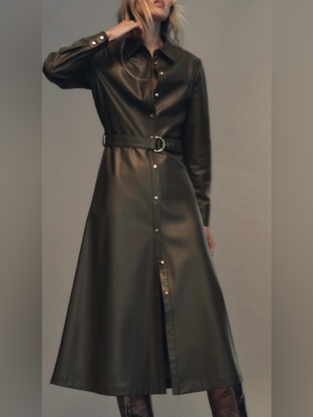 ZARA Faux-Leather Shirt Dress with Belt